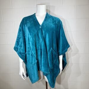 Warm & Cozy Oversized Fleece Wearable Blanket Poncho Teal